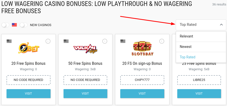 top rated no wager bonuses